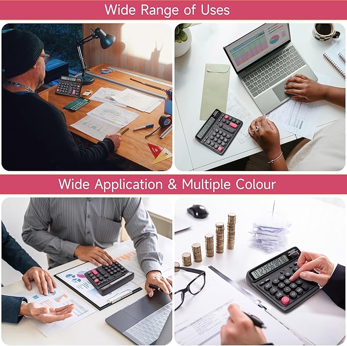 VEWINGL Desktop Calculator, 12-Digit Large LCD Display, Big Computer-Style Keys, Dual Power (Solar & Battery), Auto Sleep Mode, for Office, School, Home & Business 7.5″ x 6.1″ (Black, L)