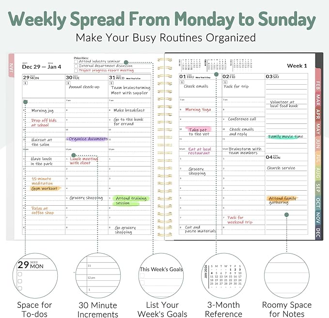 Appointment Book 2026 Planner, Forvencer Daily Weekly & Monthly Calendar Planner (Jan 2026-Dec 2026), 6" x 8", Hourly Agenda Book with 30 Minute Increments, Flexible Cover Planning with Inner Pocket, Organizer Notebook for Office School Supplies, A5, Blue