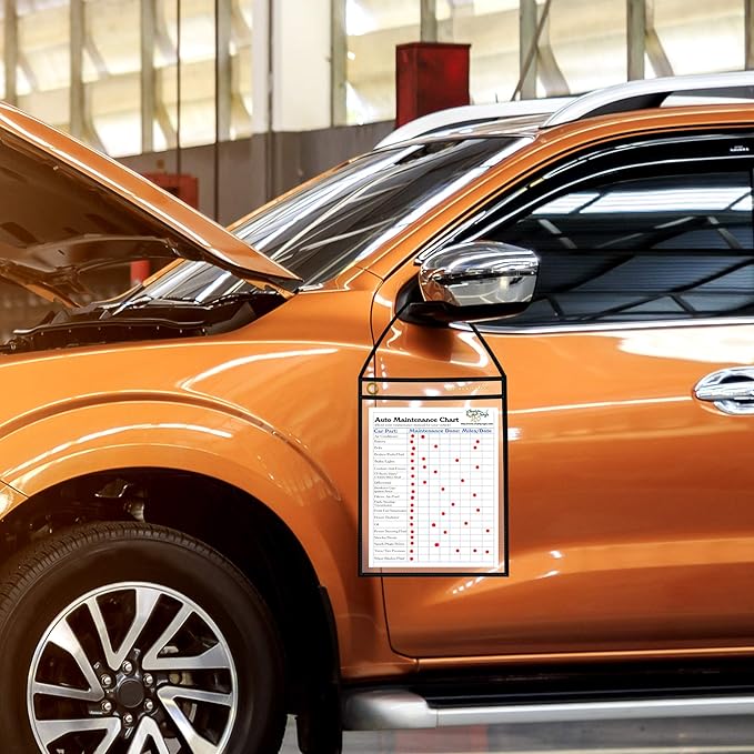 Officewerks Stitched Shop Job Ticket Holders with Strap, Heavy Duty 9" X 12" Clear Both Sides Plastic Sleeves with 1 Hole for Attaching to Machinery, File Cabinets, Racking, Hanging (15 Pack)