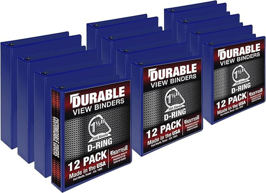 Samsill Durable 1.5 inch 3 Ring Binder, Made in USA, D Ring Binder, FSC 100% Recycled Chipboard, Blue, 12 Pack