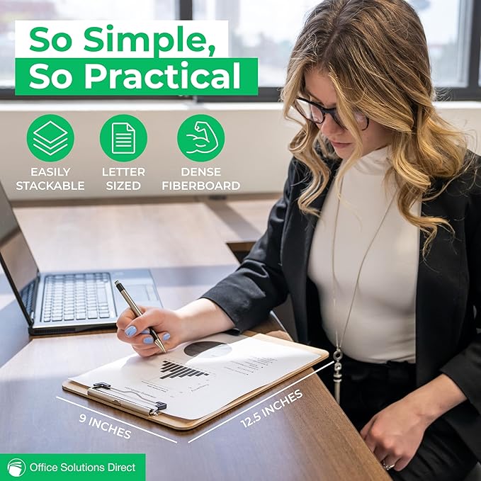 Letter Size Clipboards with Low Profile Clip (Set of 10) - Wood Clipboards Bulk 10 Pack, Heavy Duty Clipboard, Back to School Teacher Classroom Supplies, School Supplies for College Students