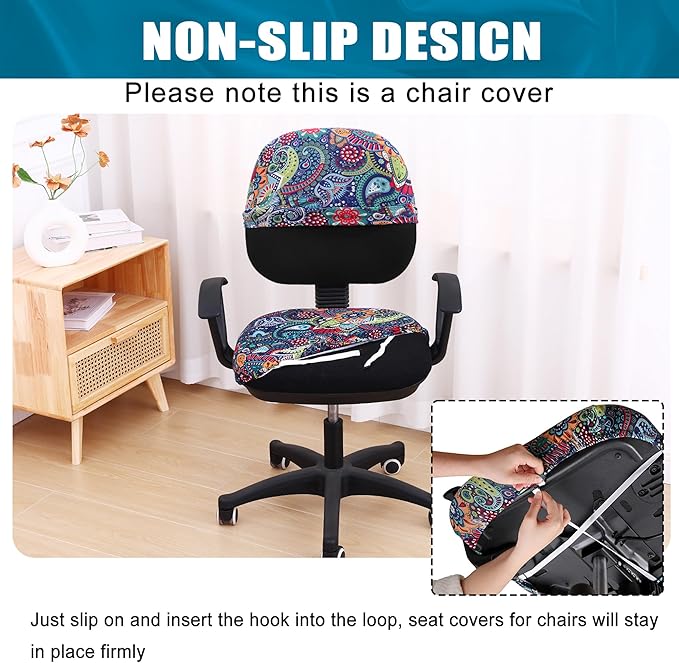 Smiry Stretch Printed Office Computer Chair Covers, Universal Washable Removable Desk Rotating Chair Slipcovers Protector, Seat + Backrest Cover - Blue Green