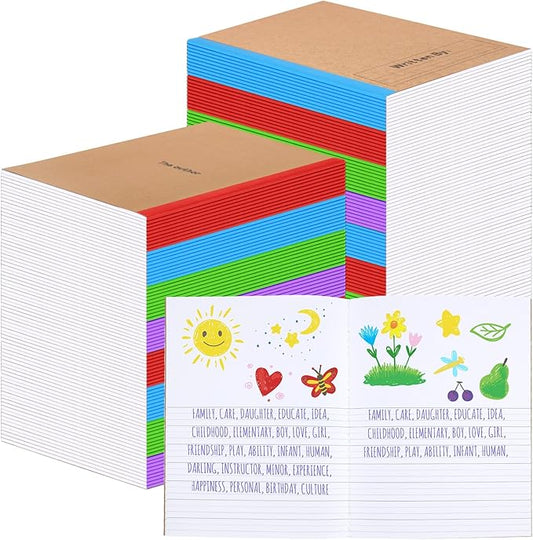 Henoyso 40 Pcs Primary Composition Notebook 9 3/4 x 7 1/2 Inch Kids Journal, Back to School Supplies, K-2 Primary Writing Notebook for Kids Student Draw and Write Story Journal (4 Color)