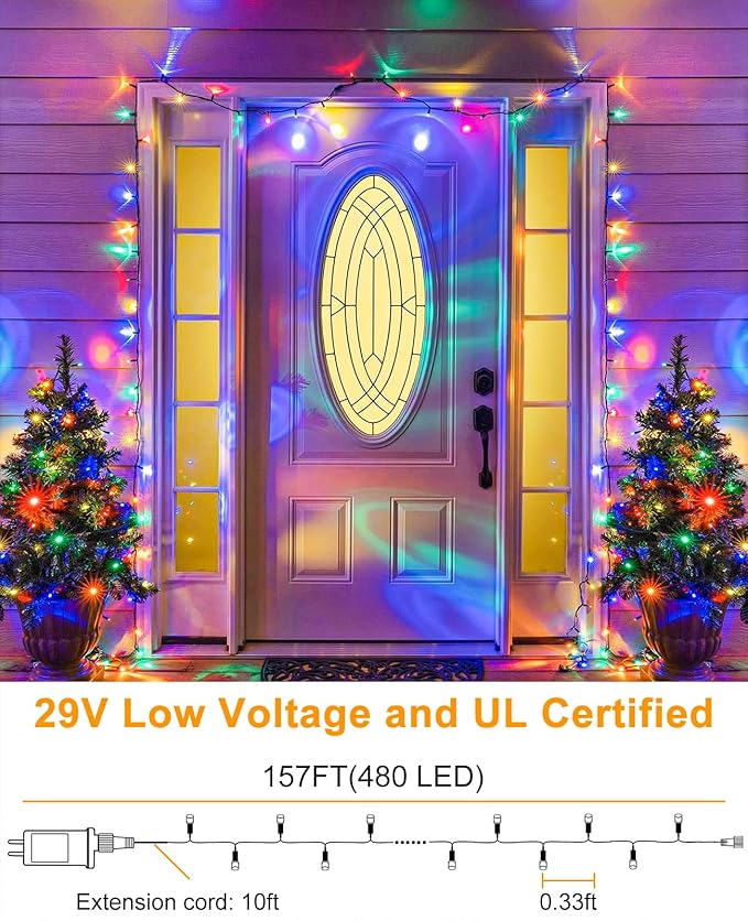 157FT 480 LED Christmas Lights Outdoor, LED Plug in Christmas Tree Lights Waterproof, 8 Modes Fairy String Light for Indoor Bedroom Garden Xmas Holiday Decorations, Multicolor
