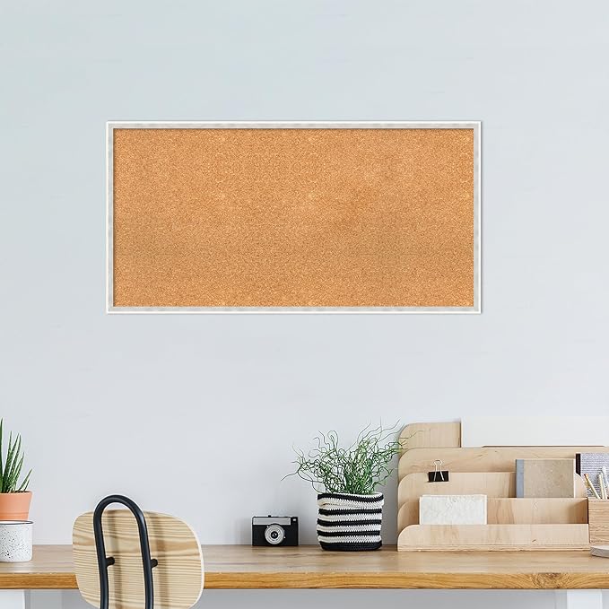 Amanti Art Natural Cork Board for Wall, 21x41 Vision Board with White Frame, Large Corkboard Office Decor for Home Organization, Modern Corkboard Pinboard to Display Items for Home Organization in