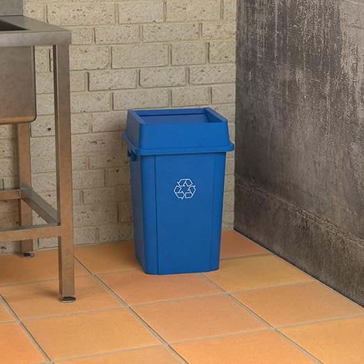 19 Gallon Blue Square Commercial Trash Can with Lid