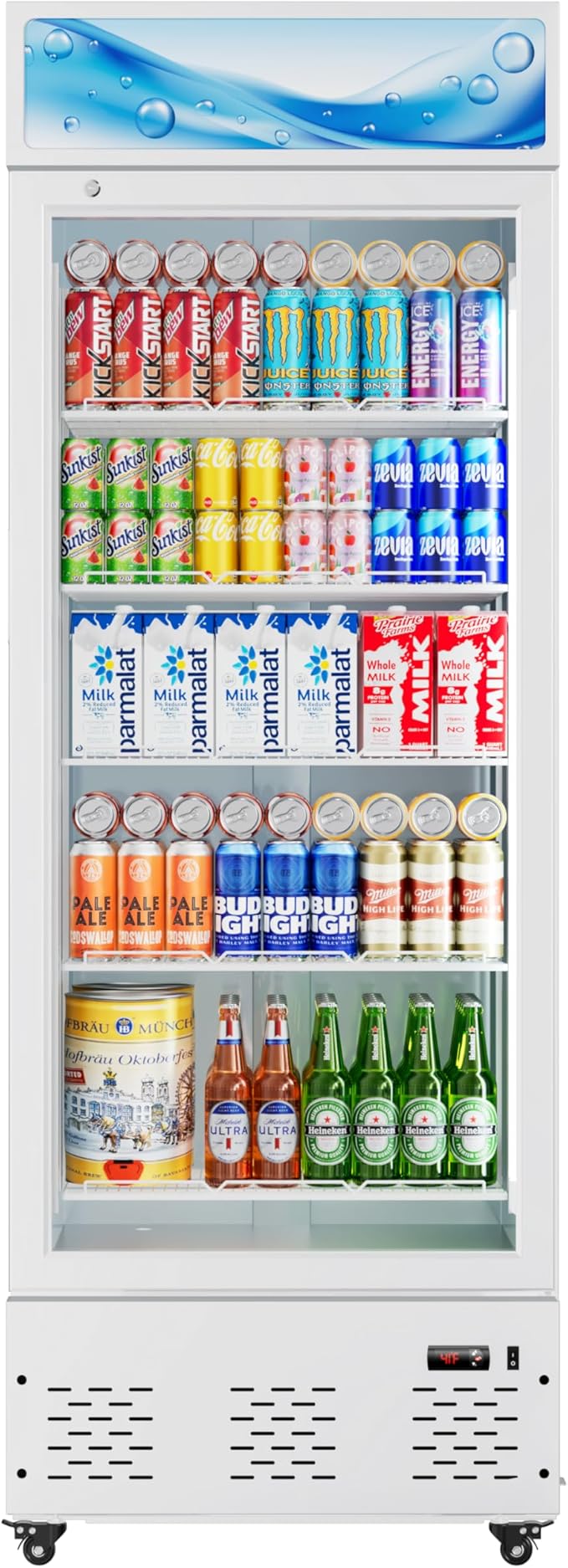 15 Cu.ft. Commercial Beverage Fridge Merchandiser Refrigerator Glass Door Upright Display Cooler with LED Light and Adjustable Shelves for Restaurant Grocery Stores Home, White