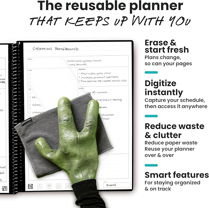Rocketbook Flex Reusable Planner, Smart Undated, Daily, Weekly, Monthly, Annual Calendar Templates, Executive Size 6X8.8, Green (Pack of 1)
