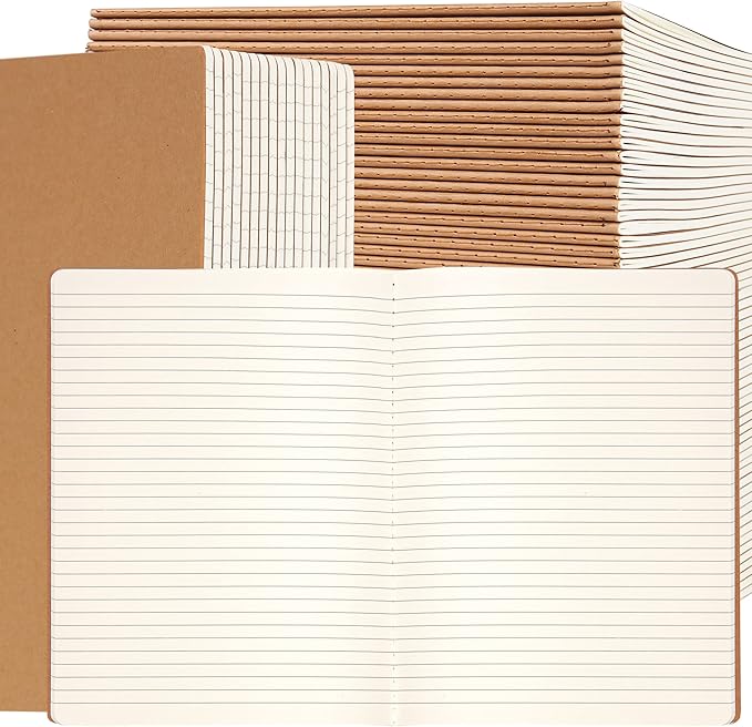 30 Pack Large B5 College Ruled Notebook & Journal Bulk, Kraft Cover, B5 Size, 7.6x10 inch, 60 Pages, Line Thick Paper, Subject Note Pad Planner Set for Women Men Kids Traveler Student Office