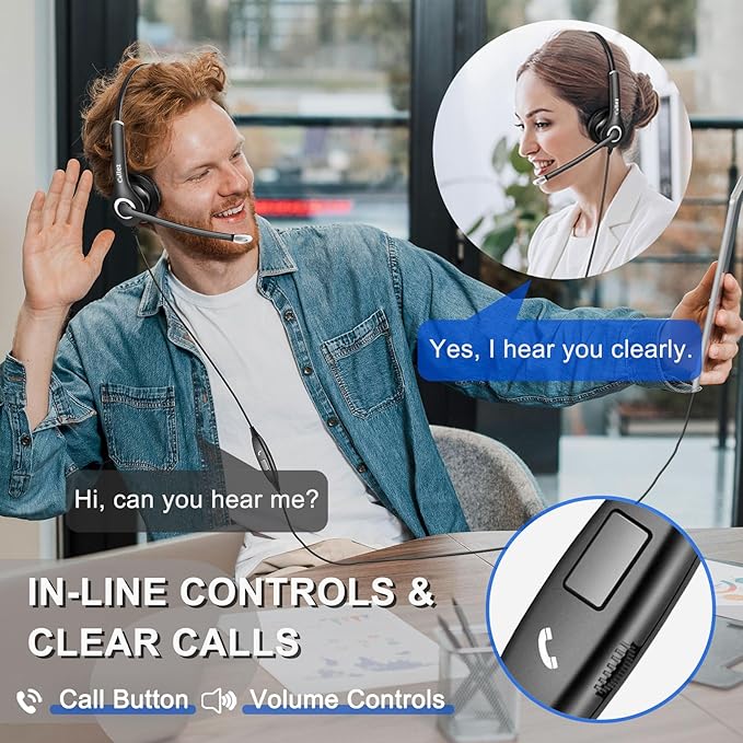Callez Computer Headset, 3.5mm Cell Phone Headset with Mic Noise Cancelling, USB-C Wired Headphone for PC Laptop Mac iPhone Samsung Zoom Teams Call Center Home Office Work, in-line Controls