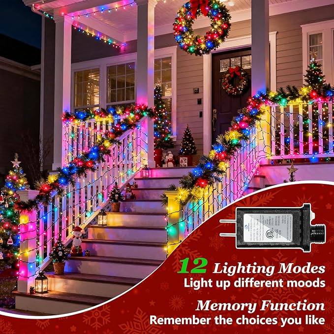 1500 LED Christmas Lights Outdoor with 12 Modes, 470FT Green Wire Christmas String Fairy Lights with Timer & Dimmable, Waterproof Twinkle Tree Lights for House Party Wedding Xmas Decor, Multicolor