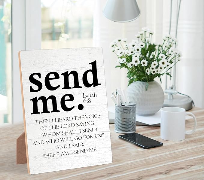 Bible Verses Decor, Christian Home Decor, Desk Signs for Office, Inspirational Desk Decorations, Christian Gifts, Coworker Gift, Encouragement Gift for Women Men Friend, Wooden Sign with Stand,8