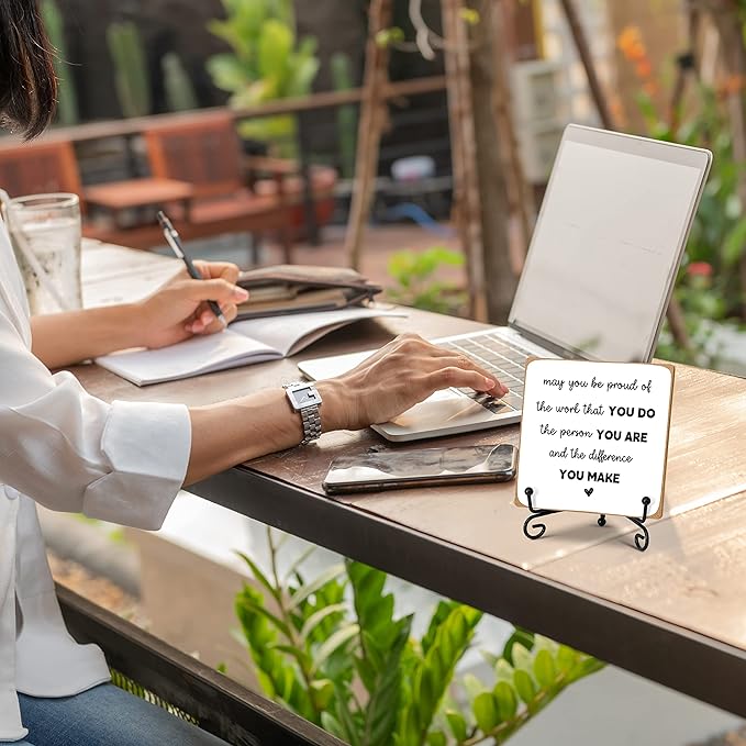 Home Office Desk Decor Wood Plaque with Stand, Coworker Gifts For Women Men Retirement Gifts Going Away Gift Leaving Gifts For Coworker Boss Leader Colleague Friends -A26