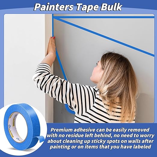 4 Rolls Blue Painters Tape Bulk 4 inch x 60 Yards, Total 240 Yd, Painters Masking Tape No Residue Wall Painting Tape Artist Tape Trim Edge Finishing Tape for Wall Painting Decoration DIY Supplies