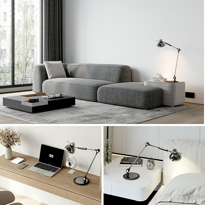 OTUS Desk Lamp for Home Office | Tall LED Architect Desk Light with Gesture Control & Touch | 1500 Lux Eye-Caring Dimmable for Study, Reading, Video Calls | 12 Levels & 3 Colors | Metal Swing Arm Lamp