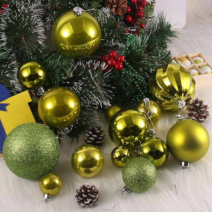 Lime Green 2.5" Christmas Balls Christmas Tree Decoration Ornaments Shatterproof Hanging Balls for Birthday Halloween Holiday Wedding Decorations Set of 18pcs