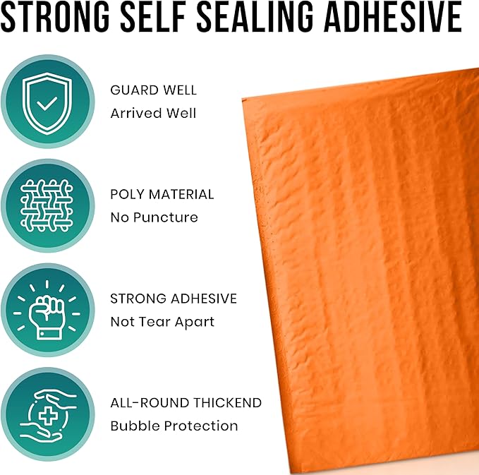 Levex - #0000 4" x 6" [10 Pack] Orange Poly Bubble Mailers, Padded Envelope Mailers, Packing Envelope & Mailing Bags for Shipping