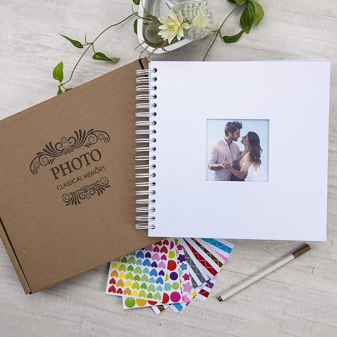 10 x 10 Inch DIY Scrapbook Photo Album with Window Design Cover 80 Pages Craft Paper Memory Book for Weeding Anniversary Travel and Baby (White)