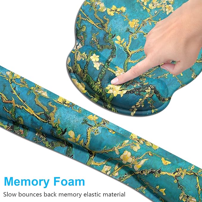 Dapesuom Keyboard Wrist Rest and Mouse Pad with Wrist Support, Cute Memory Foam Cushion for Keyboard and Mouse Set, Ergonomic Pad Rests with Non Slip Base for Easy Typing & Pain Relief, Green Flower