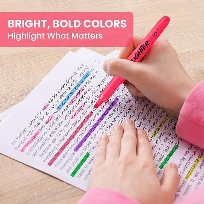 Taja 30 Pack Highlighters Bulk Assorted Bright Colors, 6 Colors Chisel Tip Highlighters Markers Set with No Bleed Ink, Perfect for School & Office Supplies