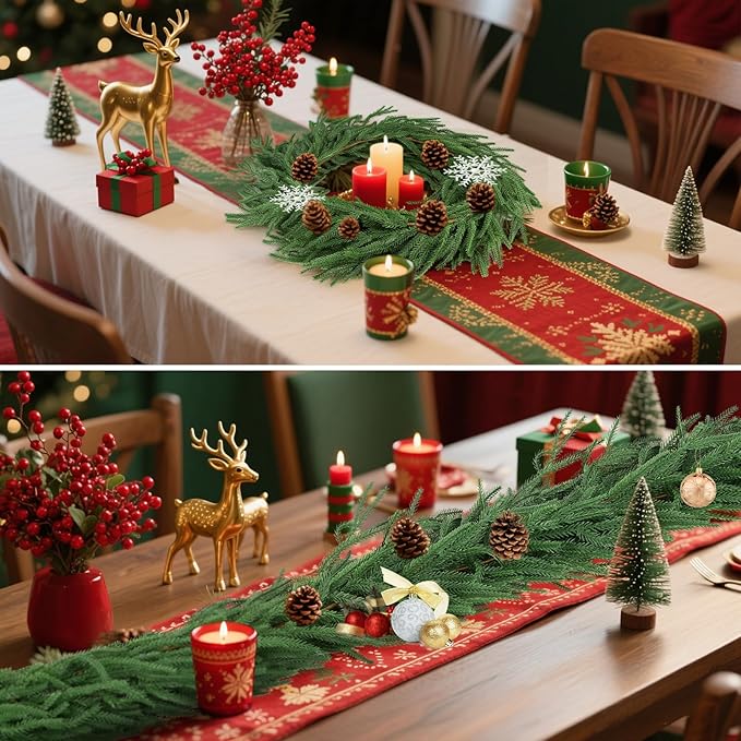 12ft 2Pcs*6ft Artificial Norfolk Pine Garland,Christmas Garland Greenery Garland for Mantle, Fireplace, Table, Wall, Window, Bedroom,Fence, Indoor Outdoor Holiday Winter Hanging Christmas Decorations