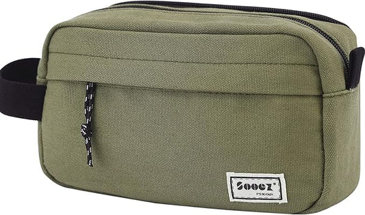 Sooez Big Capacity Pencil Pen Case, Upgraded Canvas Pencil Pouch Large Pencil Bag Organizer, Separate Compartments Easy Grip Handle, Aesthetic Supply for School Teens Adults, Army Green