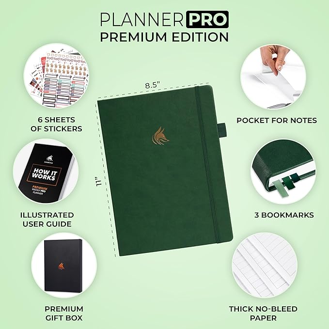 Clever Fox Planner Pro Premium Edition– Luxurious Weekly & Monthly Planner + Budget Planner Organizer for Productivity & Reaching Goals, Undated, A4 Hardcover + Keepsake Box, Lasts 1 Year, ForestGreen