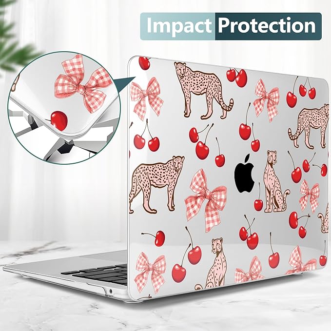 DONGKE for MacBook Air 13 Inch Case 2021-2018, Compatible with A2337 M1 A2179 A1932 Support Retina Display & Touch ID, Hard Shell Plastic Cover with Keyboard Skin - Cheetah Cherry