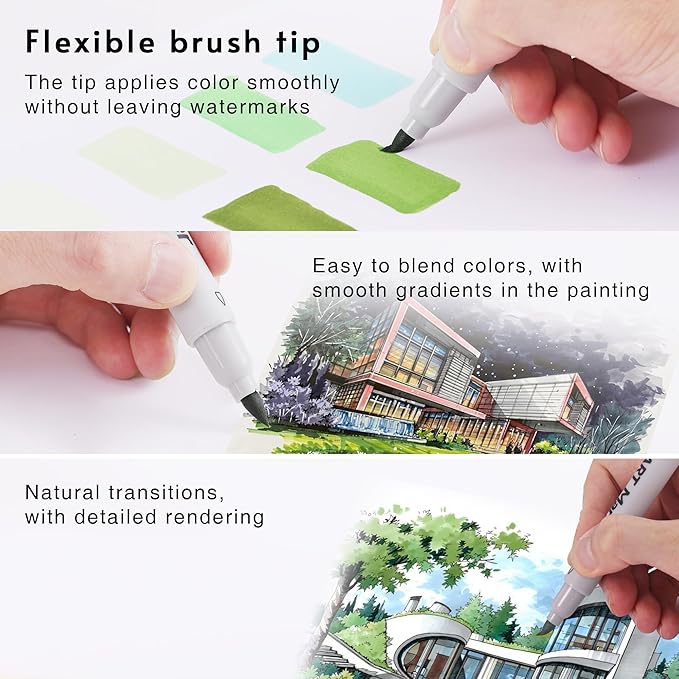 120 Colors Alcohol Markers Set - Double Tip Art Markers Alcohol Based Marker Brush&Chisel Nib Blender Art Pens Permanent Sketch Marker for Kids Adults Coloring and Artist Illustration