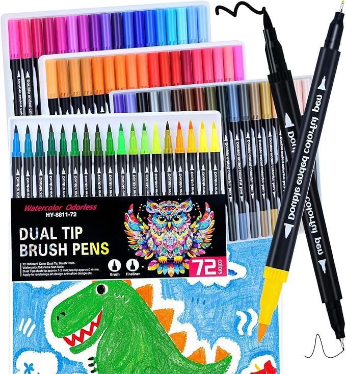 72 Colors Dual Markers Brush Pens,0.4MM Fine Point Art Marker, Double Tip Coloring Brush Pens Paint Marker for Adult Kids Hand Lettering, Drawing,Doodling,Painting