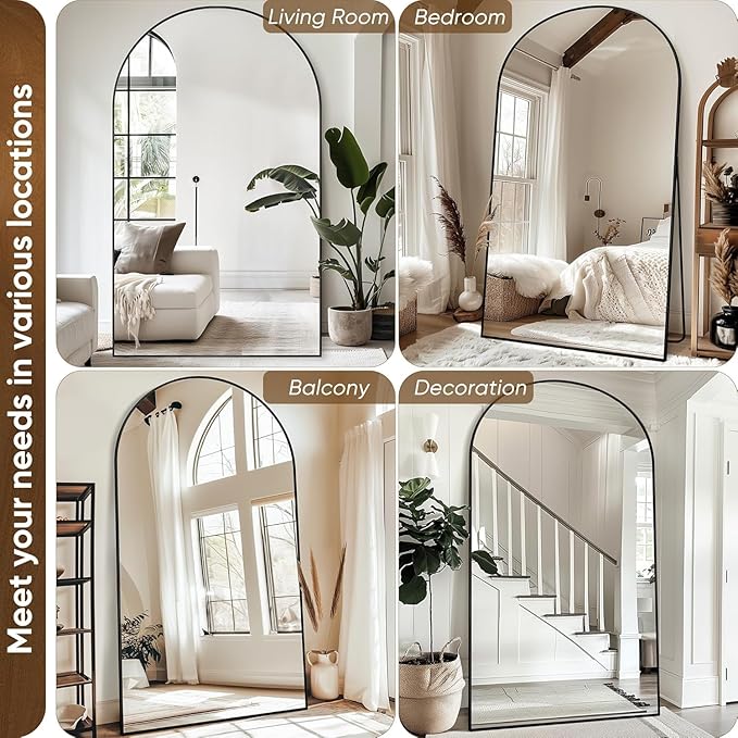 Antok Full Length Mirror, 88"x44" Oversized Floor Mirror Freestanding, Full Body Mirror Floor Standing Mirrors with Stand, Hanging Mounted Mirrors for Living Room Cloakroom,Black,Arched Style