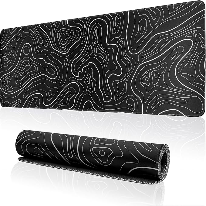 Large Gaming Mouse Pad for Desk, Black Topographic Mouse Pad Desk Mat for Gaming Office, Long XL Mouse Pads Keyboard Pad Desk Pad for Computer Laptop 31.5''x11.8''