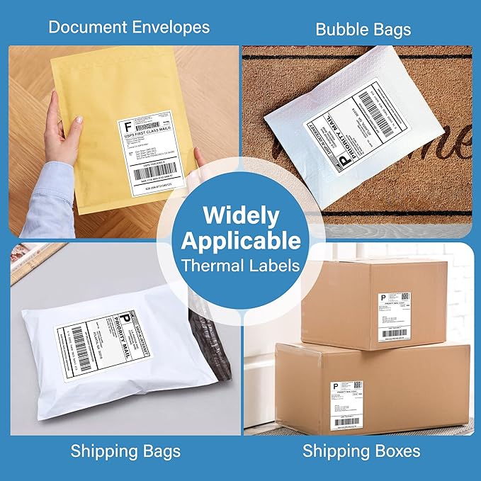 LotFancy 4x6 Thermal Labels, 500 Shipping Labels with Perforation, Permanent Adhesive, White Mailing Label Stickers, Compatible with Rollo, Zebra Thermal Printers