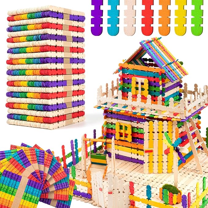 1000Pcs Colorful Sawtooth Wood Craft Sticks, Natural Jumbo Sawtooth Popsicle Sticks for DIY Craft, Kids Education Supplies