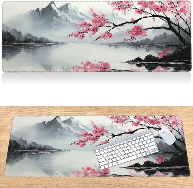 31.5”x11.8”Large Gaming Mouse Pad for Desk, Mouse Mat with Seamed Edges, Waterproof Desk Pad, Non-Slip Rubber Base, Keyboard Pad Computer Mat, Big XL Mousepad-japannese Landscape Painting