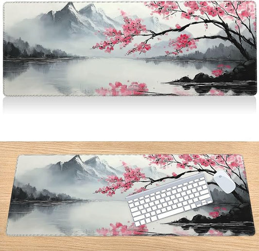 31.5”x11.8”Large Gaming Mouse Pad for Desk, Mouse Mat with Seamed Edges, Waterproof Desk Pad, Non-Slip Rubber Base, Keyboard Pad Computer Mat, Big XL Mousepad-japannese Landscape Painting