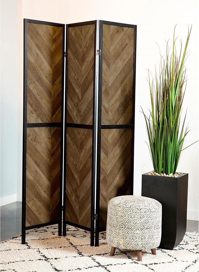 NicBex Room Divider 3 Panel Room Dividers with Herringbone Pattern Partition Room Dividers and Folding Privacy Screens Wall Divider for Home, Room Separation,52"W x 0.75"D x 70.25"H, Rustic Tobacco