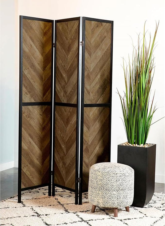 NicBex Room Divider 3 Panel Room Dividers with Herringbone Pattern Partition Room Dividers and Folding Privacy Screens Wall Divider for Home, Room Separation,52"W x 0.75"D x 70.25"H, Rustic Tobacco