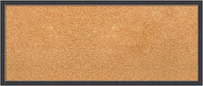 Amanti Art Natural Cork Board for Wall, 13x31 Vision Board with Black Wood Frame, Medium Corkboard Office Decor for Home Organization, Traditional Corkboard Pinboard to display items for home