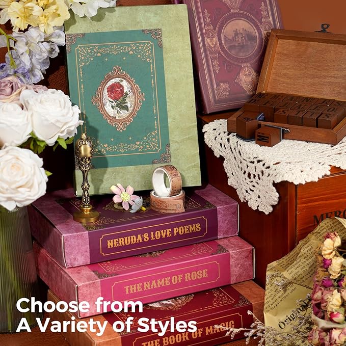 Funto Scrapbooking Kit (185 PCS), Medieval Chapter- Green Forest, Perfect for Bullet Scrapbooking Materials, Planner DIY Craft Collage