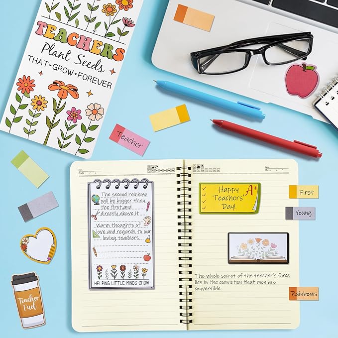 Xqumoi Retro Wildflowers Teachers Sticky Notes Set - Teacher Plant Seeds Self-Stick Note Pads Teacher Appreciation Notepads Writing Memo Pad Page Marker Back to School Office Supplies Thank You Gift