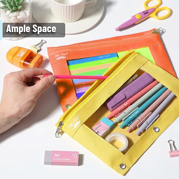 Mr. Pen- Pencil Pouch for 3 Ring Binder, 2 Pack, Yellow and Orange, 3 Ring Binder Pencil Pouch