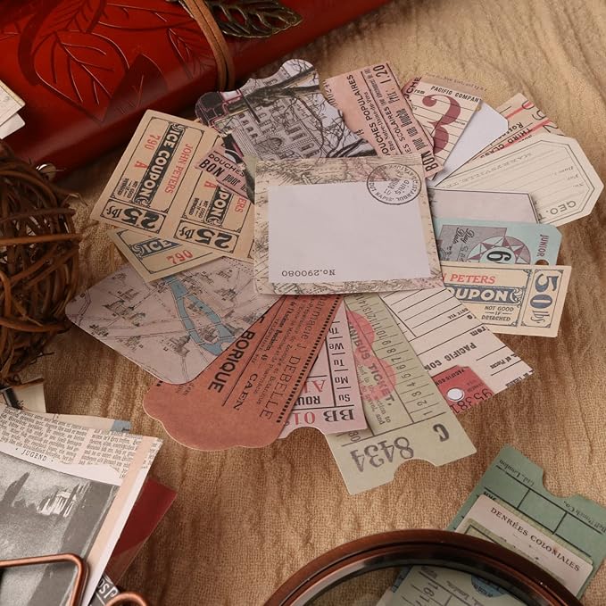 200Pcs Vintage Scrapbook Stickers, Aesthetic Junk Journal Stamping Supplies Kit, Scrapbooking Ephemera Washi Paper for Bullet Journaling Planners Diary Collage