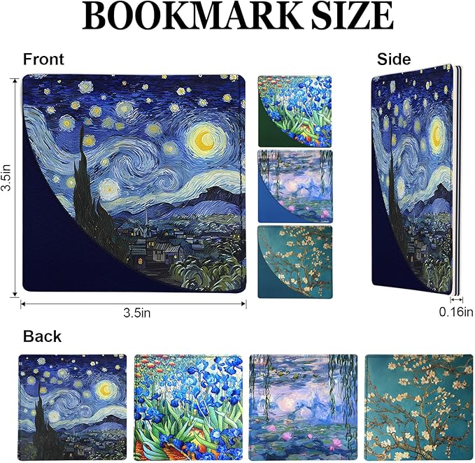 4 Pcs Van Gogh Corner Bookmarks, Oil Painting Vintage Floral Leather Book Accessories for Book Lovers, Cute Flower Reading Book Page Markers for Women Girls Men Teacher Student Boys Kids Gifts