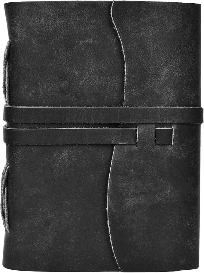 LEATHER VILLAGE Leather Bound Journal - Black, 7"X5", 220 Pages - Vintage Blank Paper Diary for Writing, Drawing, Sketchbook, and Travel Notebook - Ideal for Women and Men