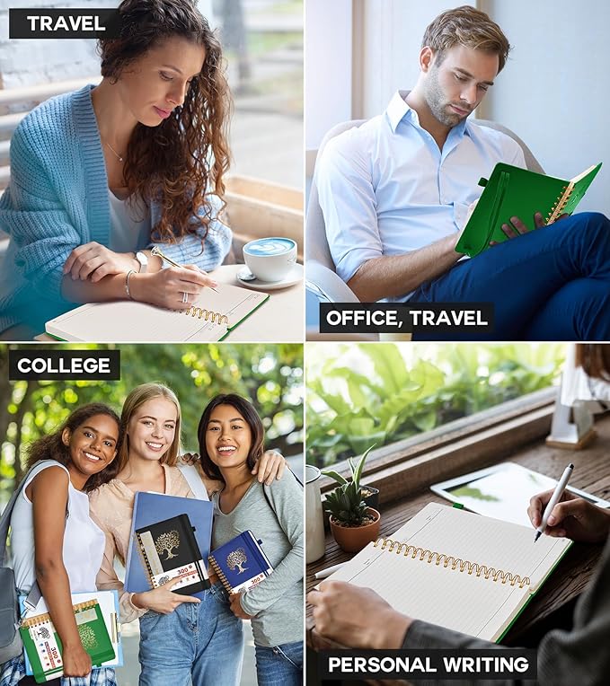 Spiral Notebook Journal for Women Men, 300 Numbered Lined Pages, College Ruled, A5 Hardcover Spiral Bound Notebook for School, Work, Note Taking Writing, Leather Spiral Journal Medium 5.9"x8.5"