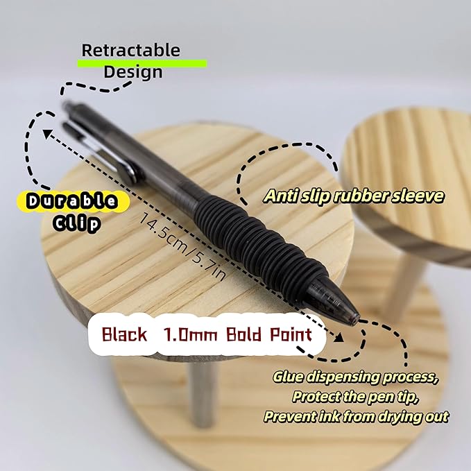 Fengtaiyuan Black Ink, 1.0mm, Retractable Gel Ink Rollerball Pens, Bold Point, Comfortable Grip, Easy Hold, Writting Smooth, 18 Pack (BlackZS10P18)