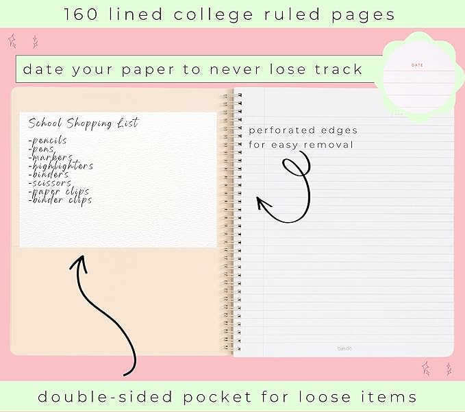 ban.do Rough Draft Large Spiral Notebook with Saying, 11" x 9" with Pockets and 160 College Ruled Pages, I Am Very Busy (gold glitter)