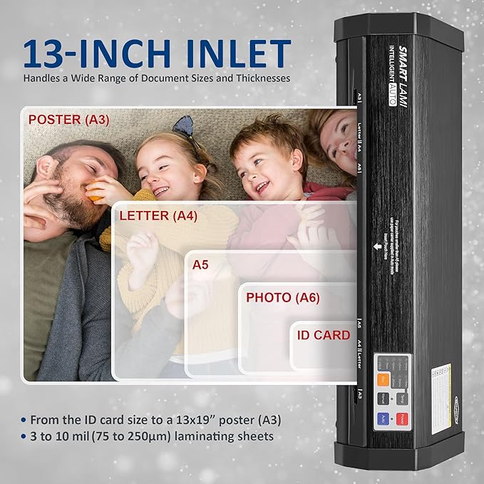 SINCHI Auto Sense, 3-10 mil Laminating Machine for Office and School, 50-Second Warm-up, 40 Inches/Minute, Never-Jam, Heavy Duty, 13-inch Thermal Laminator Machine 11x17