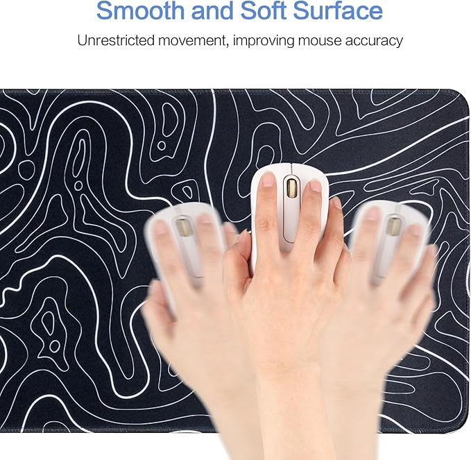 Large Gaming Mouse Pad for Desk, Black Topographic Mouse Pad Desk Mat for Gaming Office, Long XL Mouse Pads Keyboard Pad Desk Pad for Computer Laptop 31.5''x11.8''